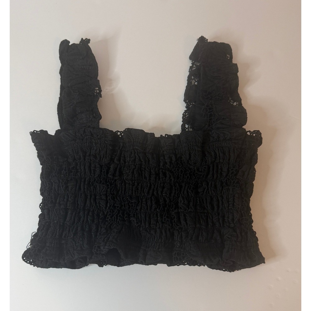 Hill House Top M Black Smocked Lace Cropped M